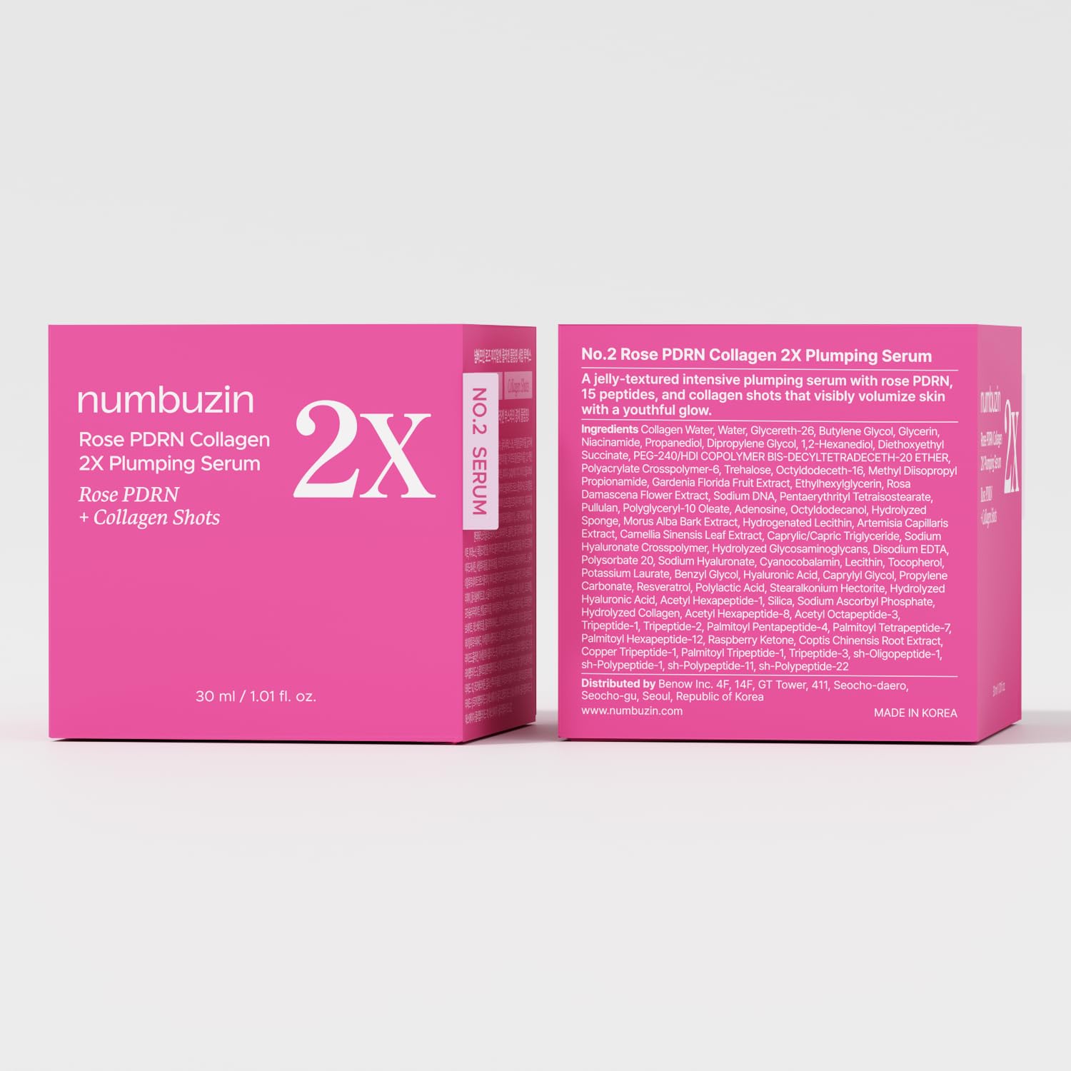 numbuzin No.2X Rose PDRN Collagen Plumping Serum, Collagen Spicule Serum for Firming & Volume Glow, PDRN, Peptides, Collagen, Hydrating Korean Skincare, 1.01 fl oz (30ml)