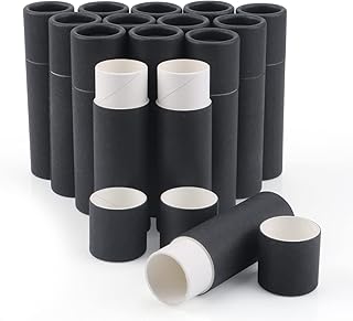 15 Pcs 0.3 oz Paperboard Lip Balm Tubes,Empty Kraft Paper Chapstick Tube Holder,Push-Up Style Biodegradable Solid Perfume Lip Gloss Container for DIY Homemade Balm Container,Natural Packaging- Black