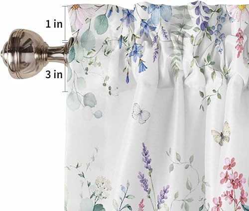 Vista 103 de Christmas Window Valance Blue Gnomes Snowflake Bird on the Branch Pattern, 54x18 inch, Polyester, Light Filtering, Rod Pocket, Kitchen, Living Room