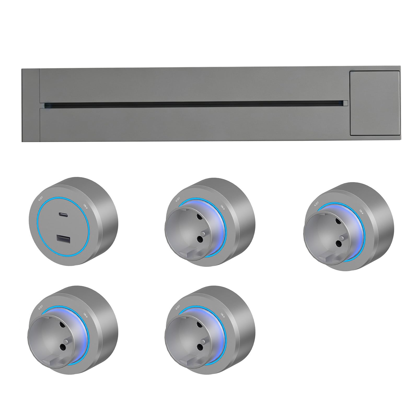 Regleta de enchufes de pared con riel de 8000W y luz azul de 50cm para la oficina
