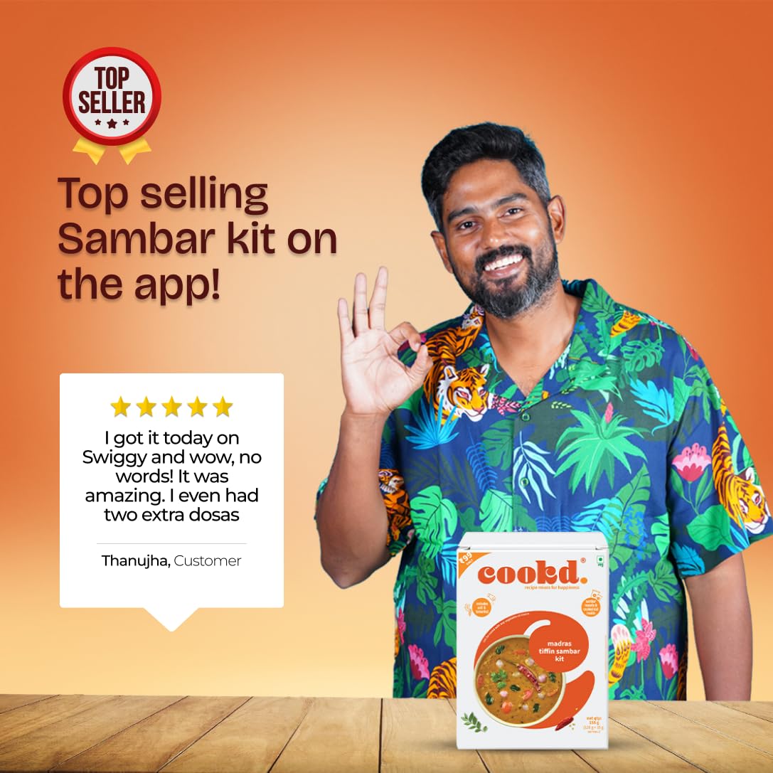 Madras Tiffin Sambar Kit | 155g-Serves 2 People | Instant Ready To Cook in 20 Minutes | Pack Contains- 35g Masala & 120g Cooked Dal | No Added Flavours, Preservatives | Tamarind & Salt added - Image 6 thumbnail