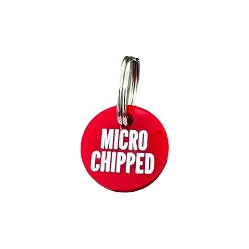 Microchipped Pet Tag for Collar, Laser Engraved Red Acrylic, 34" For Dog Cat Puppy Kitty Rabbit Animal In Case of Emergency