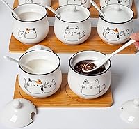 Vista 3 de Tarro de especias de cerámica con diseño de gato de dibujos animados para condimentos con tapa y cuchara