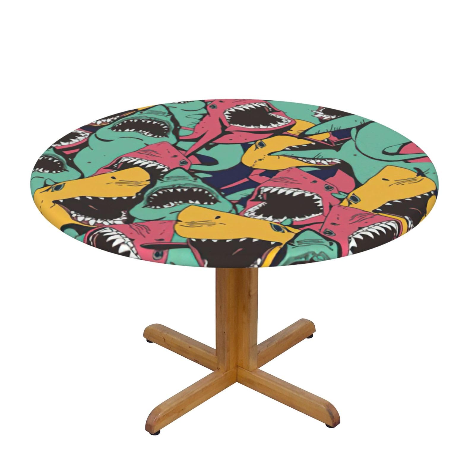 Shark Pattern Print Wipe Clean Oval Tablecloth Stain-Resistant Dining Table Accessories Table Protector For Home