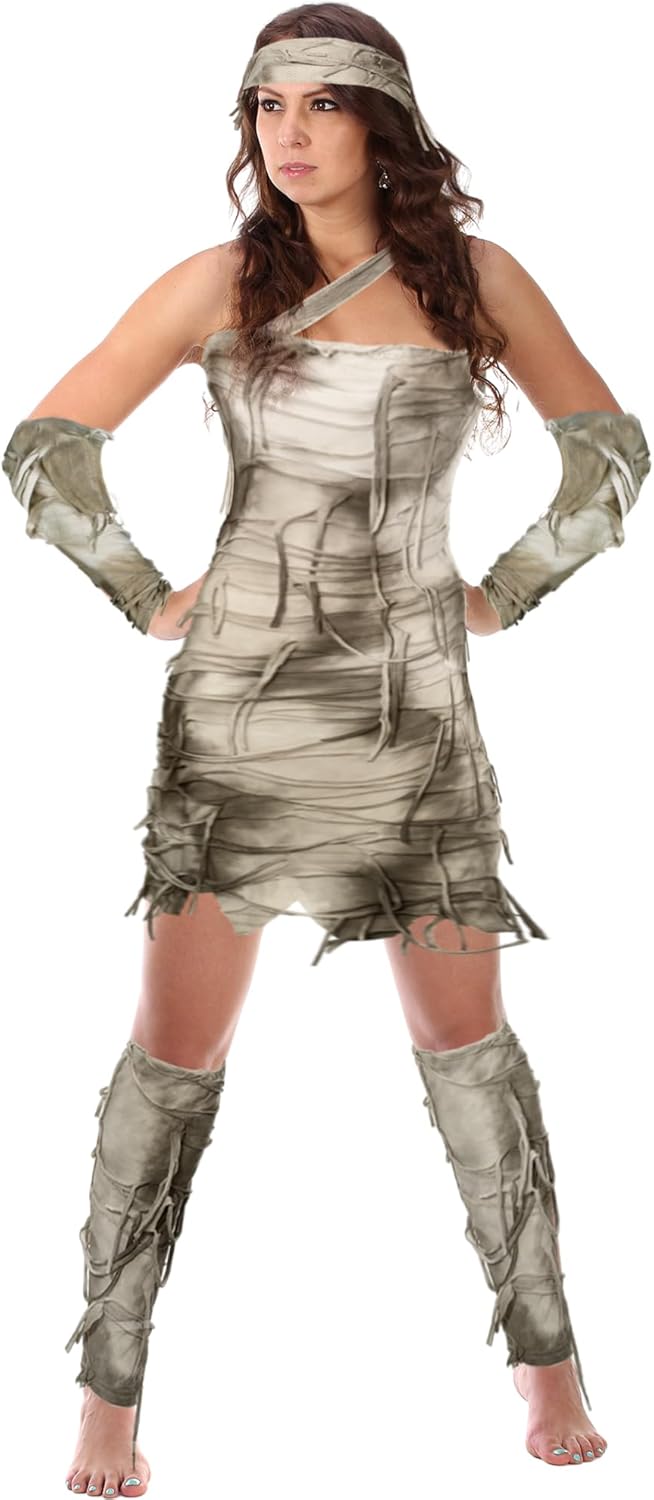 Toulite Halloween Women Mummy Costume Bandaged Mummy Dress with Arm Sleeves Legging Sleeves Headband for Cosplay - Image 2