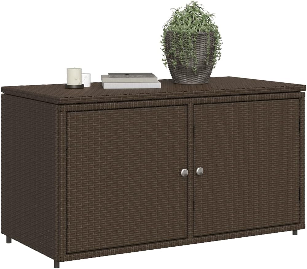 Gecheer Patio Storage Cabinet, Outdoor Storage Cabinet Garden Storage Shed, Weather Resistant, for Yard and Patio Brown 43.3" x 21.7" x 23.8" Poly Rattan - Easy Assembly