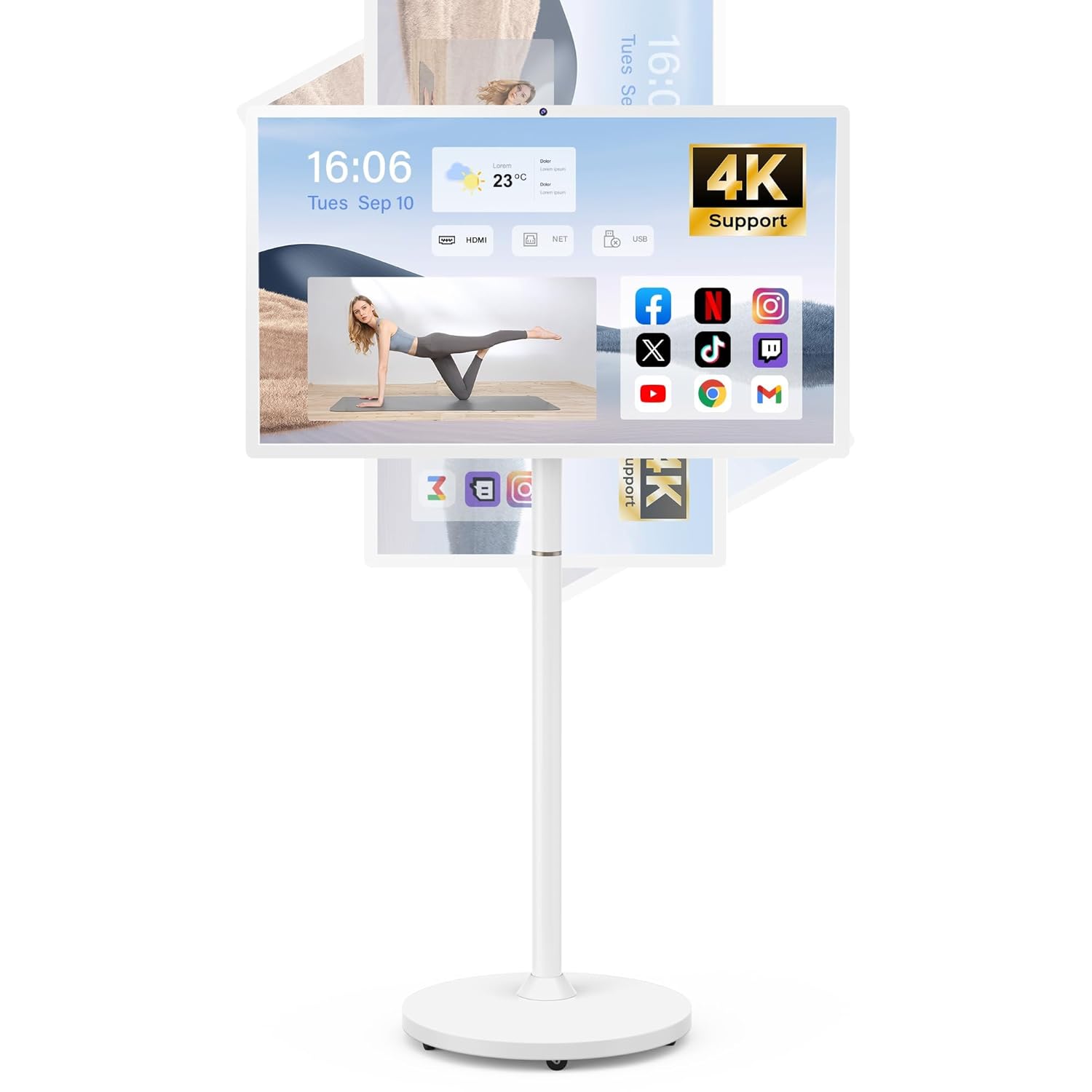 27-Inch Portable Smart TV on Wheels with Touch Screen Monitor 8G RAM 128G Storage 8-core CPU Qualcomm Built-in