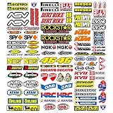 Pack stickers sponsors para moto casco que incluye 107 piezas de diferentes marcas y medidas. Dos tamaños de lámina a elegir.