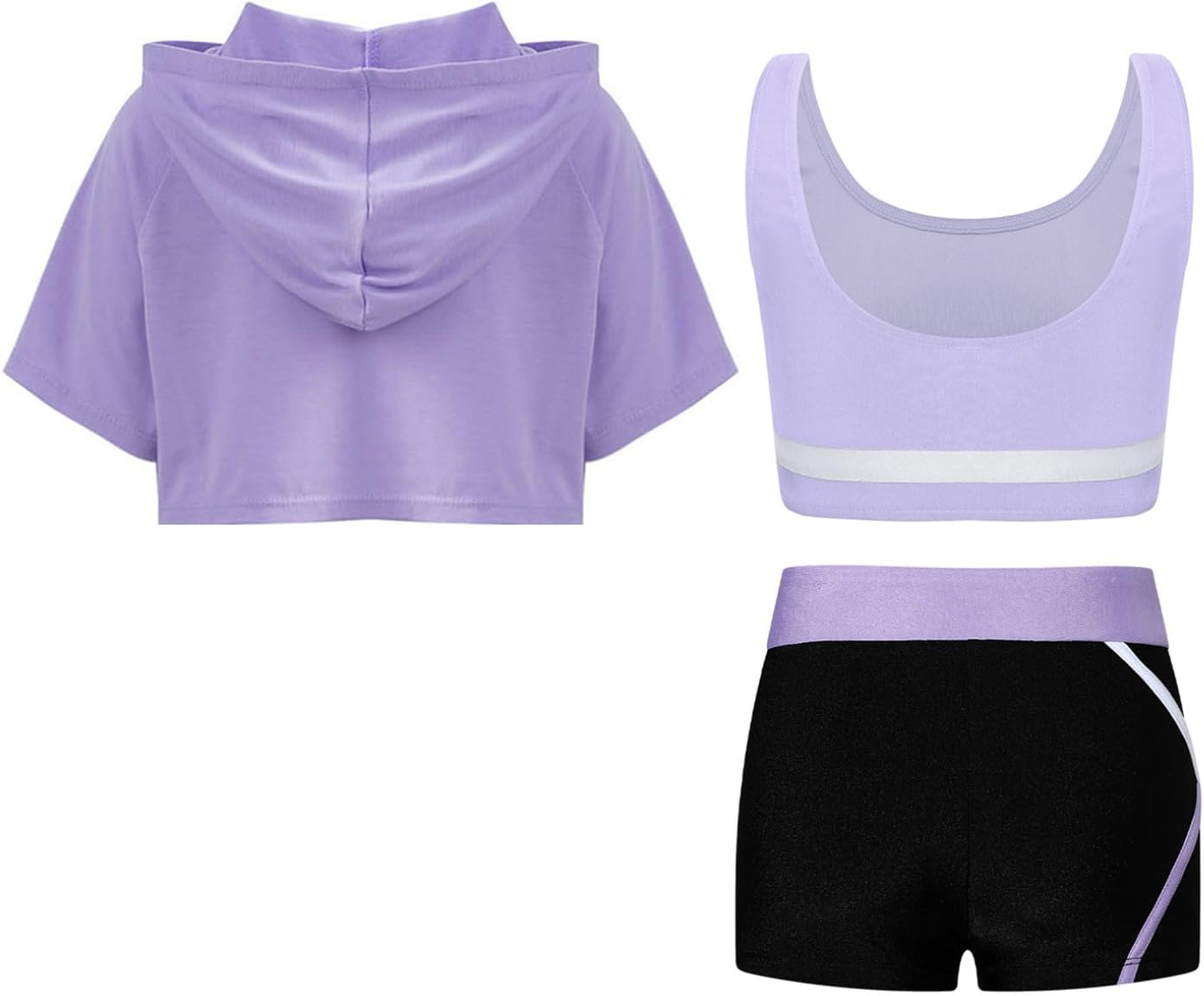 Freebily Kids Girls Sports Suit Sleeveless Vest Cropped Hoodie with Match Shorts Workout Exercise Tracksuit Training Outfits