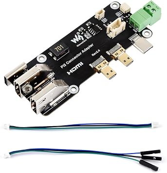 waveshare Micro HDMI to HDMI Multifunctional Adapter, Compatible with Raspberry Pi 5/4B, Dual 4K Outputs, Power Via Type-C Port or Screw Terminal