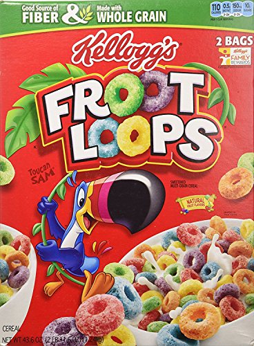 Kellogg's Fruit Loops Cereal, Froot Loops, 43.6 Ounce Twin Bag Box (Pack of 2)