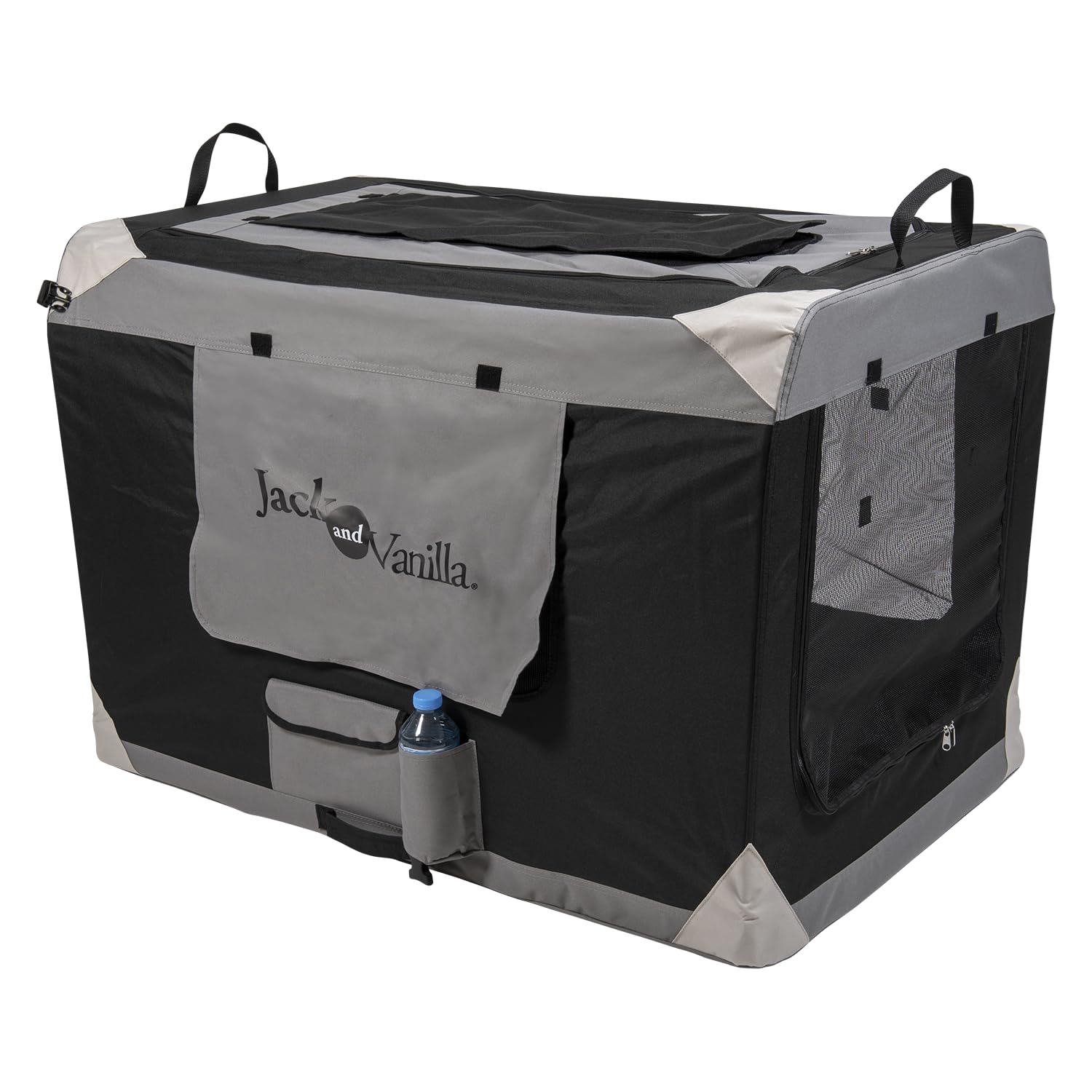 Perrera plegable espaciosa para vacaciones en camping con perros grandes color gris
