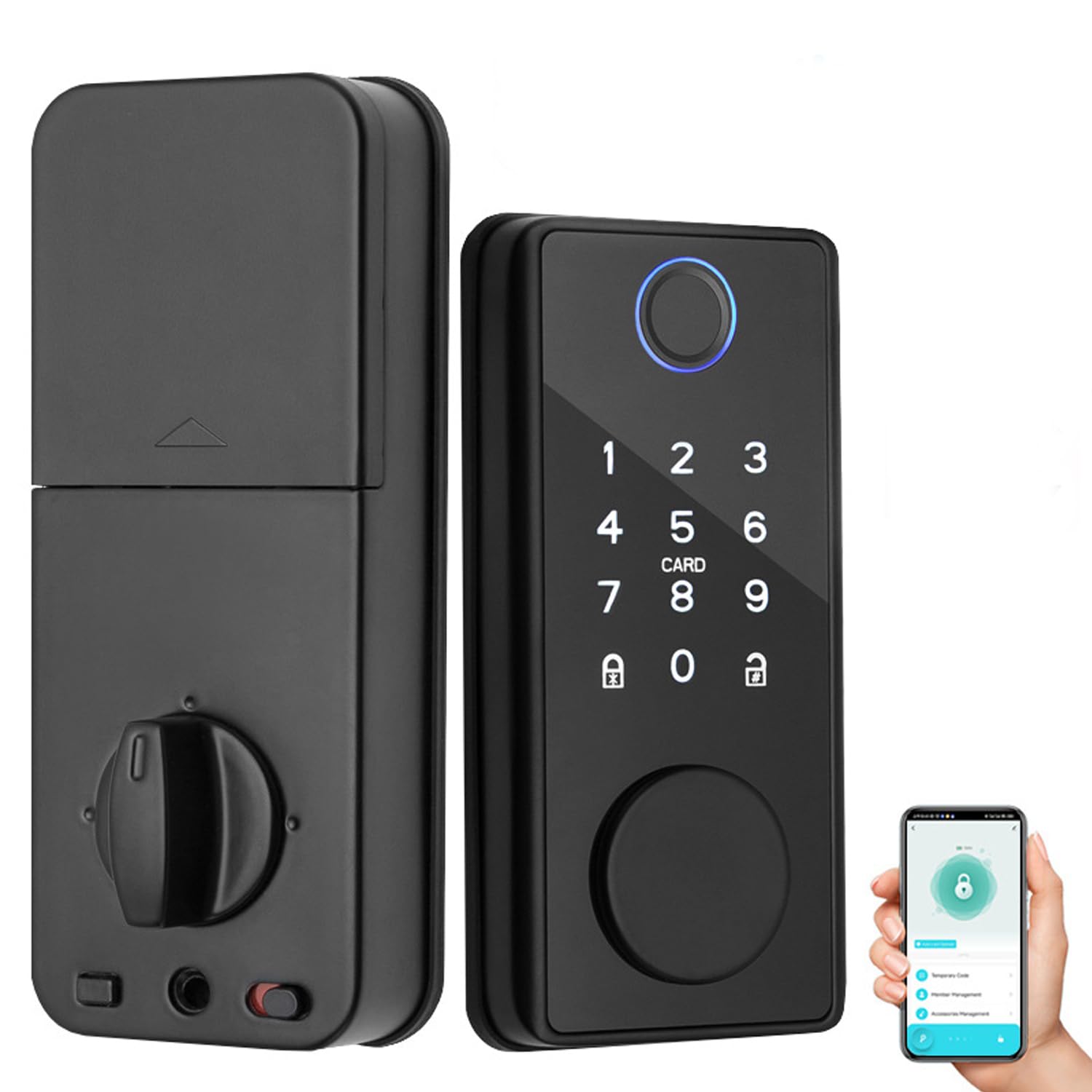 Xenocam Black Smart Lock Fingerprint Door Lock 5-In-1 Keyless Entry Door Lock Smart Door Lock With App Control, Electronic Deadbolt Biometric Locks For Front Door With Touchscreen Keypad, Xx01
