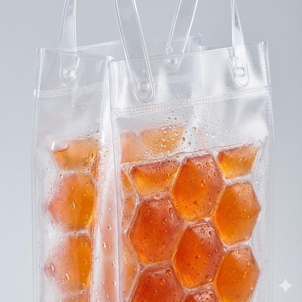 3-Pack Freezable Wine Cooler Bags with Built-in Gel Ice Packs - Portable Hexagon Wine Chiller Sleeve - Reusable Clear Folding Carrier Tote for Champagne, Beer, Picnic & Travel (orange） — Amazon image 3