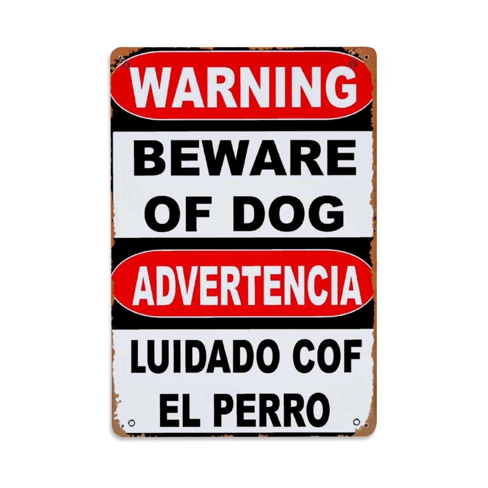 Jdyaojiesheng Vintage Warning Beware Of Dog Advertencia Luidado Cof El Perro Tin Sign Retro Metal Wall Decor Metal Poster, Home Bar Garage Farmhouse Cafe Wall Art Decoration 8X12inches