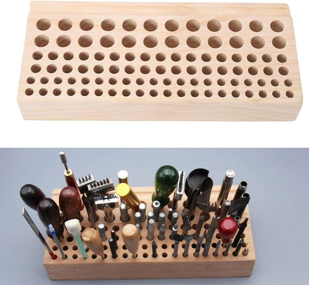 98 Holes Wood Leather Craft Tools Holder Rack Stand Leather Stamp Punch Tools US