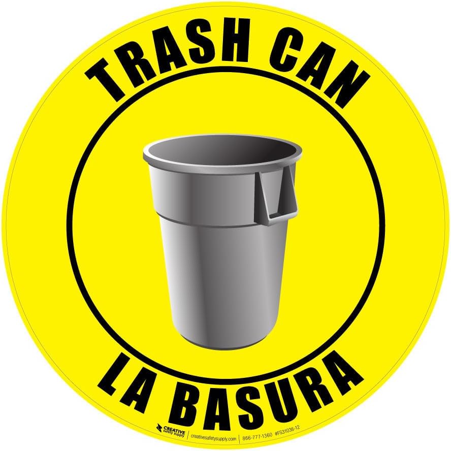 Bilingual Trash Can Floor Sign (12in x 12in)