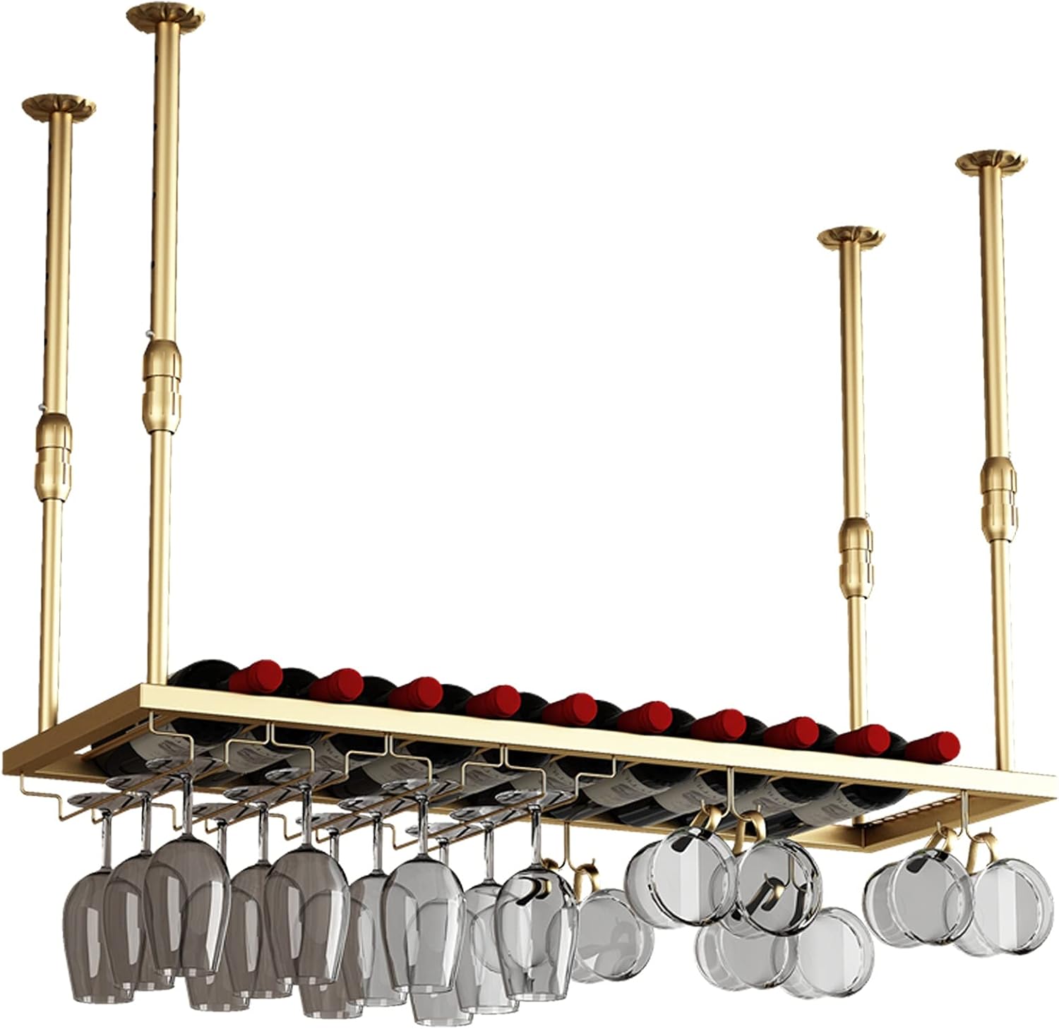 Multi-Function Wine Rack - Adjustable Wine Holder & Stemware nizer, Upside Down Hanging Storage Shelf for Home, Kitchen, and Bar - Perfect Wine Glass Hanger