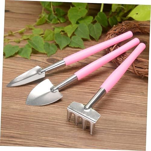 Miniatura 6 de Lurrose Herramienta de jardín práctica, mini rastrillo de pala rosa, mango de plástico antideslizante para maceta, interior y exterior, plantación