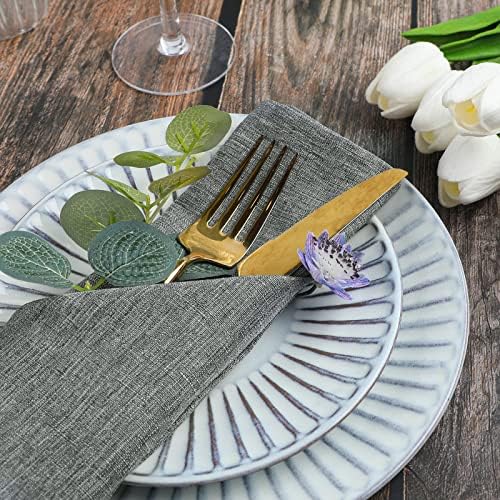 WELTRXE Cloth Napkins Set of 12, 45 x 45cm Washable Faux Linen Napkin Cloth, Reusable Durable Dinner Napkins for Wedding Banquet Party Events Christmas Hotel Restaurant Family Home Table, Grey