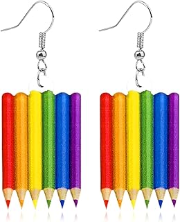 Funny Cute Weird Rainbow Earrings Creative Rainbow Love Heart Butterfly Sunflower Pencil Acrylic Dangle
