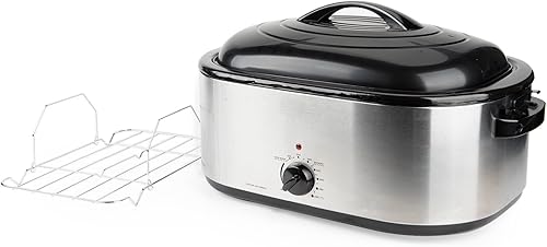 Miniatura 6 de Horno asador eléctrico de gran capacidad de 22 cuartos de galón, acero inoxidable, tapa autohilvanada, mantiene el calor, perfecto para asar,