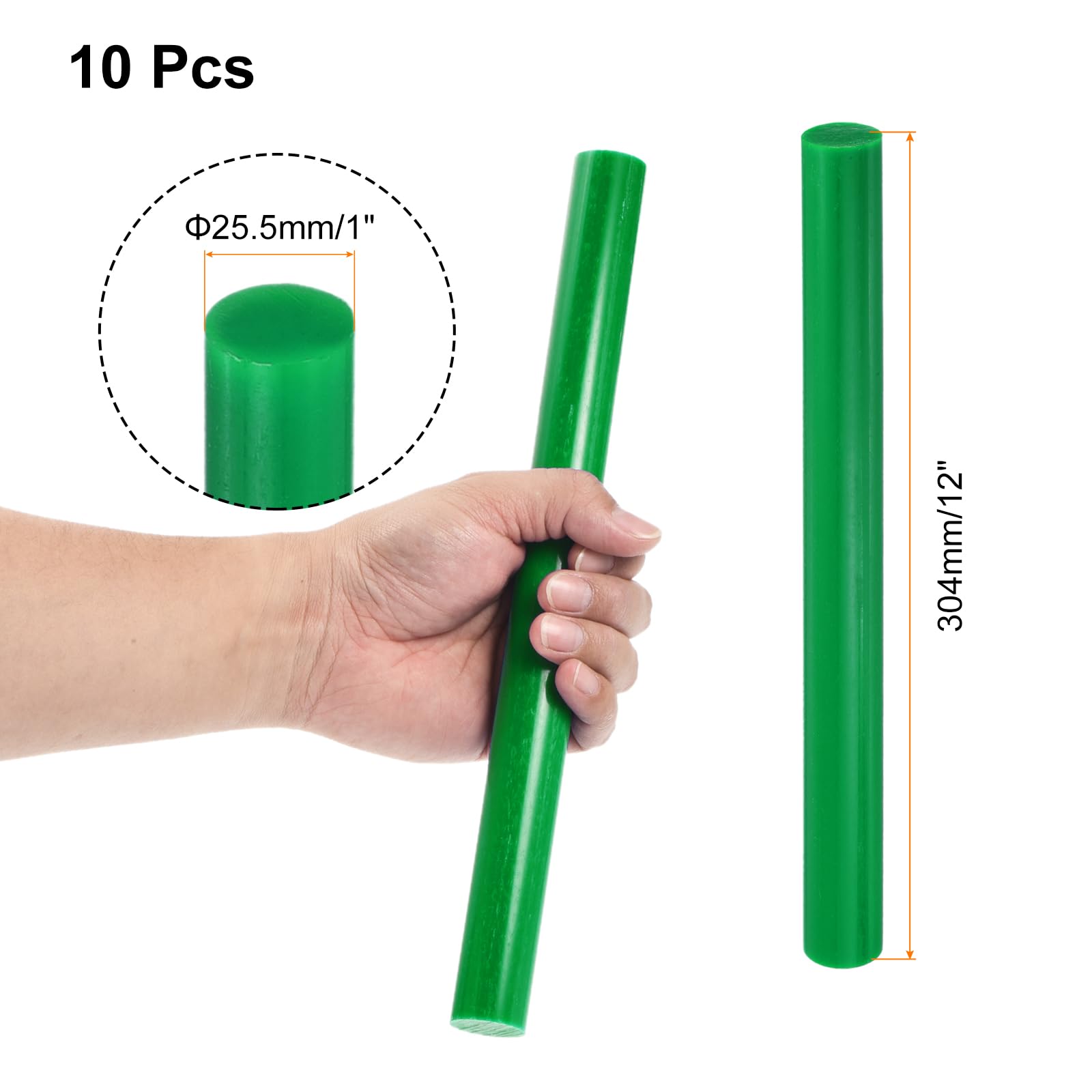 uxcell 10 aste in plastica, 25,5 x 304 mm, rotonde, solide, in ABS, per giocattoli fai da te, costruzione di modelli architettonici, verde