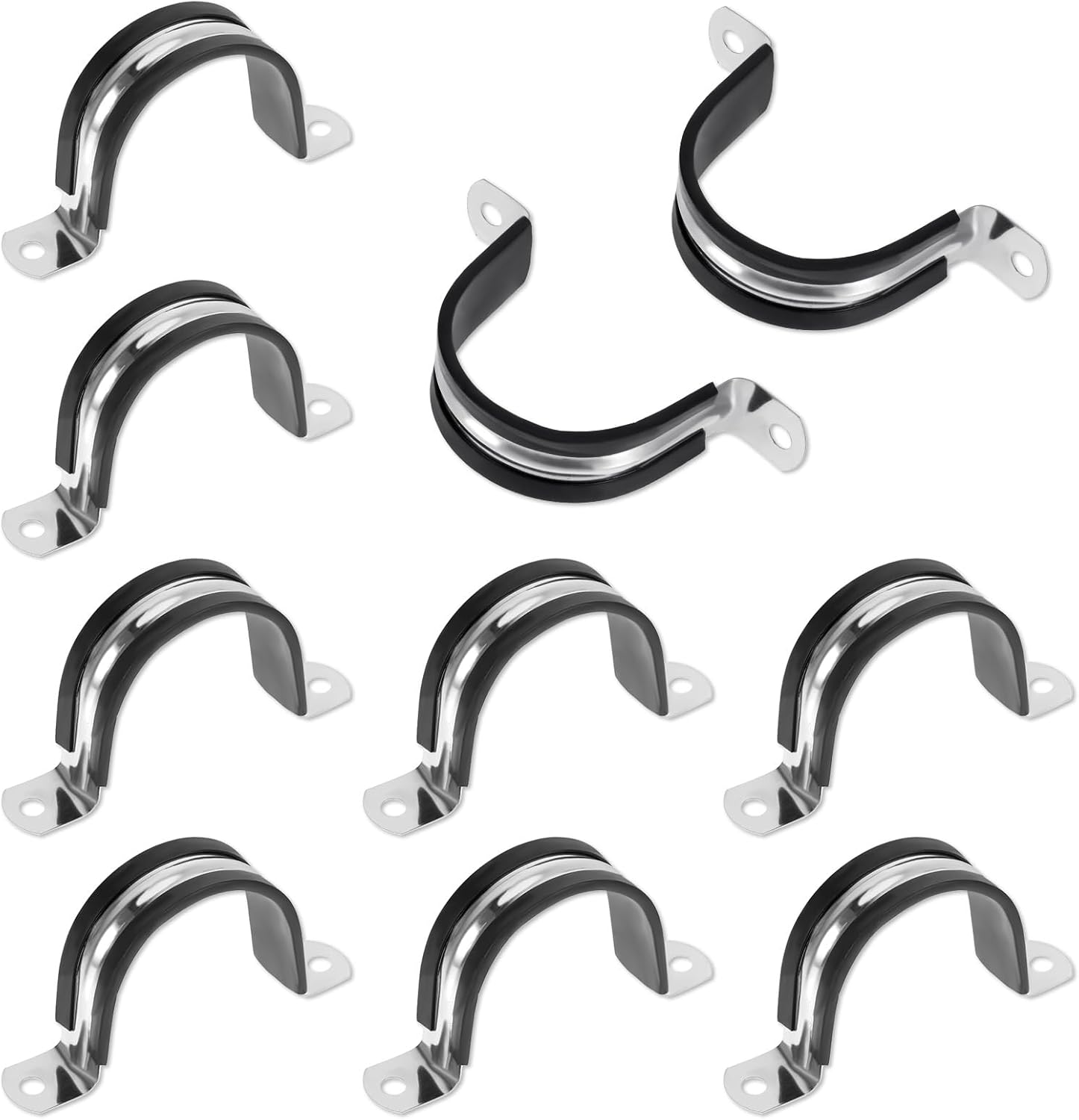 2 Inch Black Pipe Hanger Strap 2 Hole Strap Clamp 10PCS Reinforced Rigid Pipe Straps Conduit Clamp Rubber Cushioned Insulated Straps Conduit Fastener for Mounting Plumber Installation