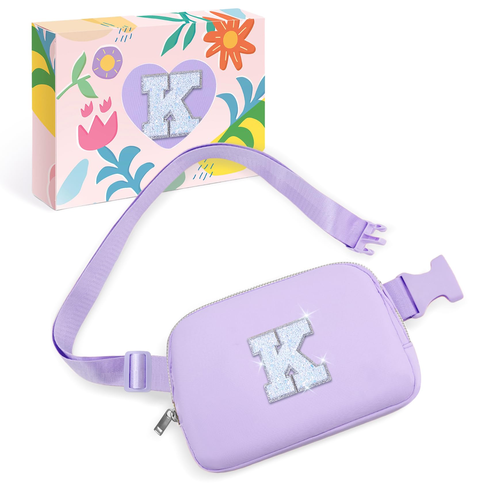 COSHAYSOO Purple Belt Bag Crossbody Initial Fanny Waist Pack Small Cute Birthday Nurse Day Appreciation Easter Gift for Teen Girls 10 12 13 14 Year