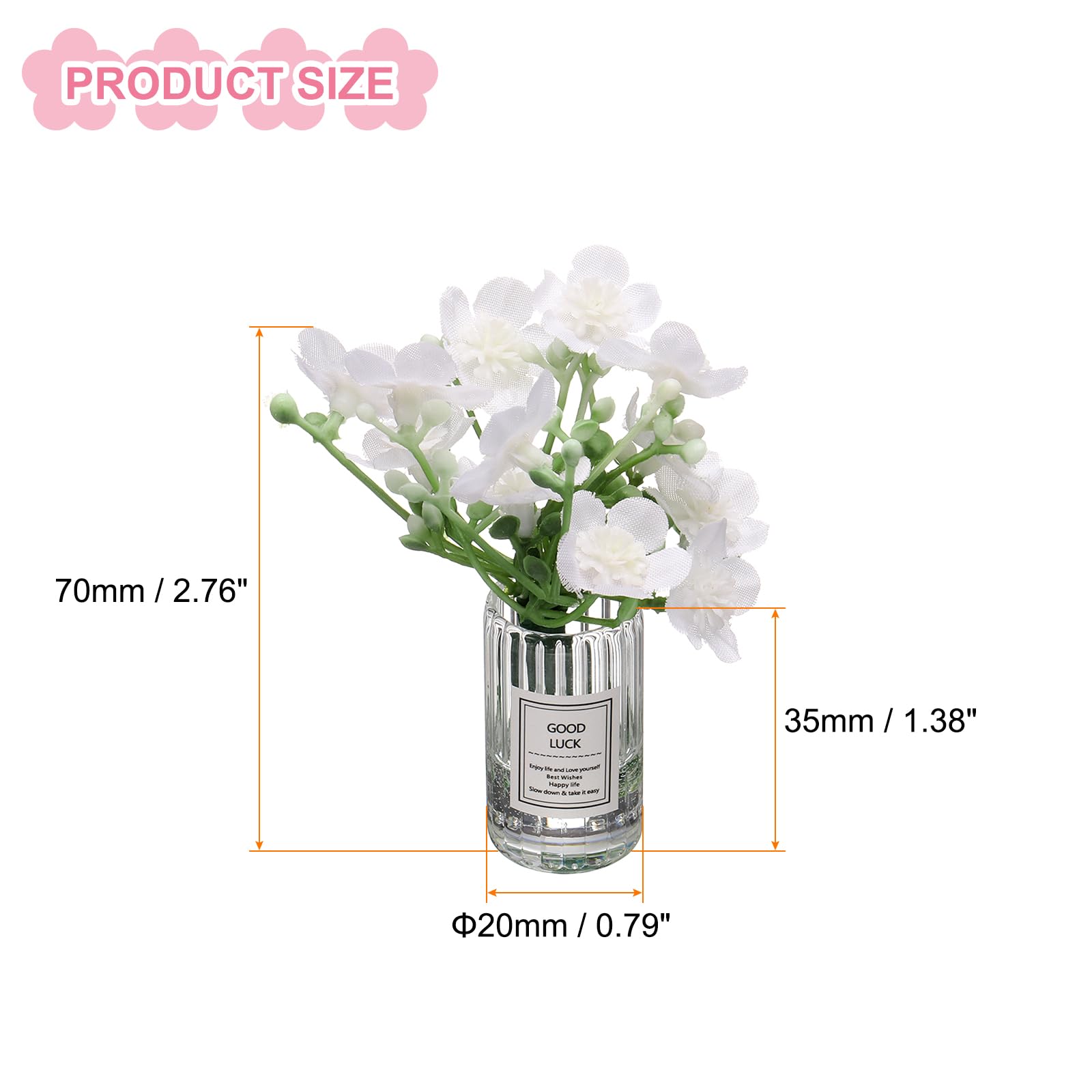 CoCud Mini Flowers Dollhouse in Vase, 2.76" Length, Silk Plastic Miniature Dollhouse Accessories with Tiny Large Flower White - Image 2