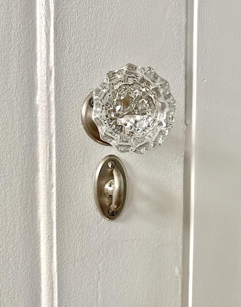 Rousso's Reproductions Depression Crystal Knobs with Set Screws and Spindle (Polished Chrome) (One Pair)