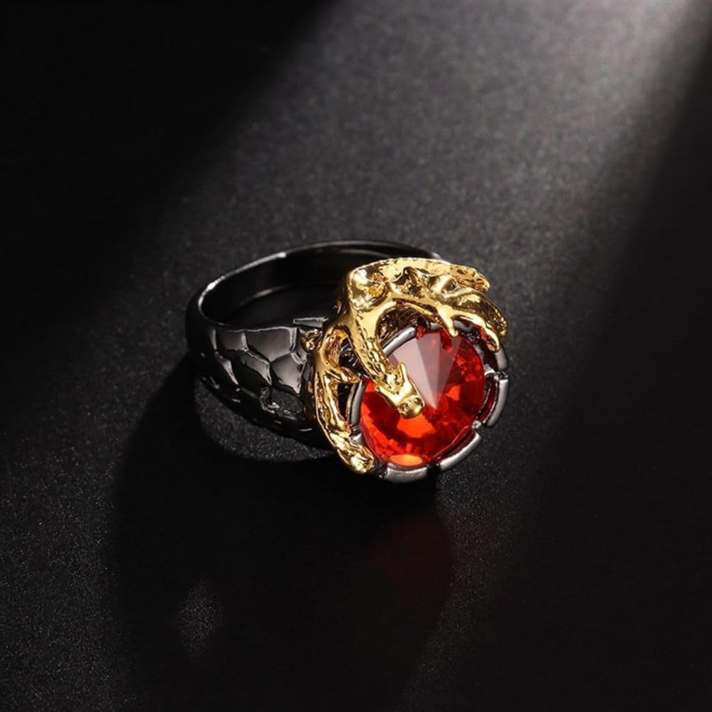 Anello Drago Ali Pietra Rossa, Anello Artiglio Drago Strass Per Uomo, Anello Drago In Cristallo Rosso Gotico Gioielli Animali Drago Hip-Hop, Anello Ala Drago Rosso Rubino Anello Totem Drago Punk (14 - Foto 4