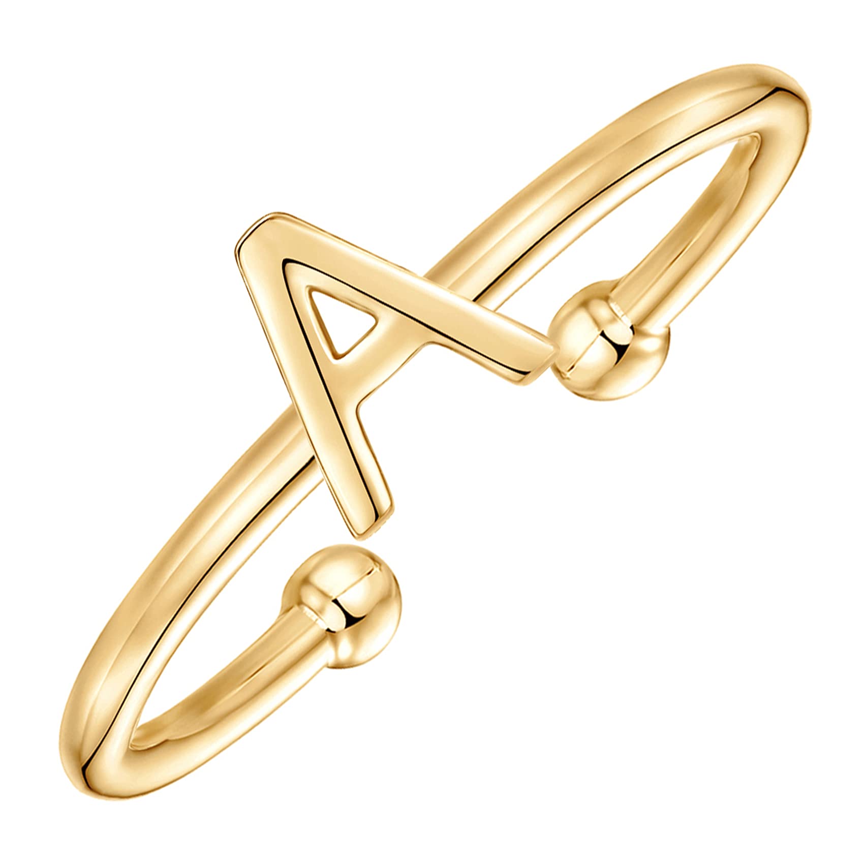 PAVOIPAVOI 14K Gold Plated Initial Adjustable Ring | Womens Initial Ring | Fasion Ring Women