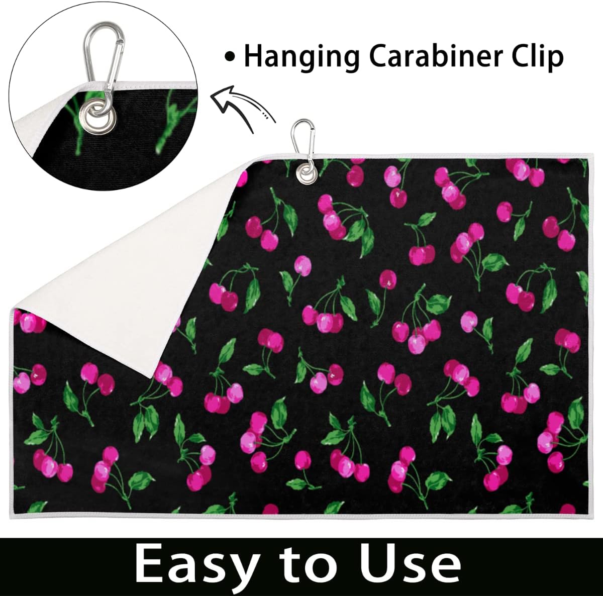 Happy Cherry Golf Towel Microfiber Club Cleaner with Carabiner Clip Water Absorption Quick Dry Golf Towels for Women Men Golf Accessories 15 X 24 Inch