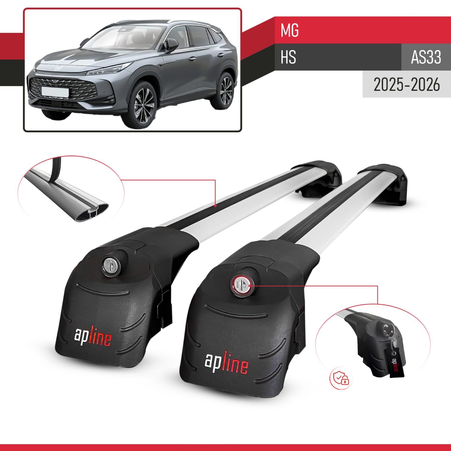 Compatible avec MG HS 2025-2026 ACE-2 Barres de Toit Railing Porte-Bagages de Voiture Gris Aluminium 2 Barres