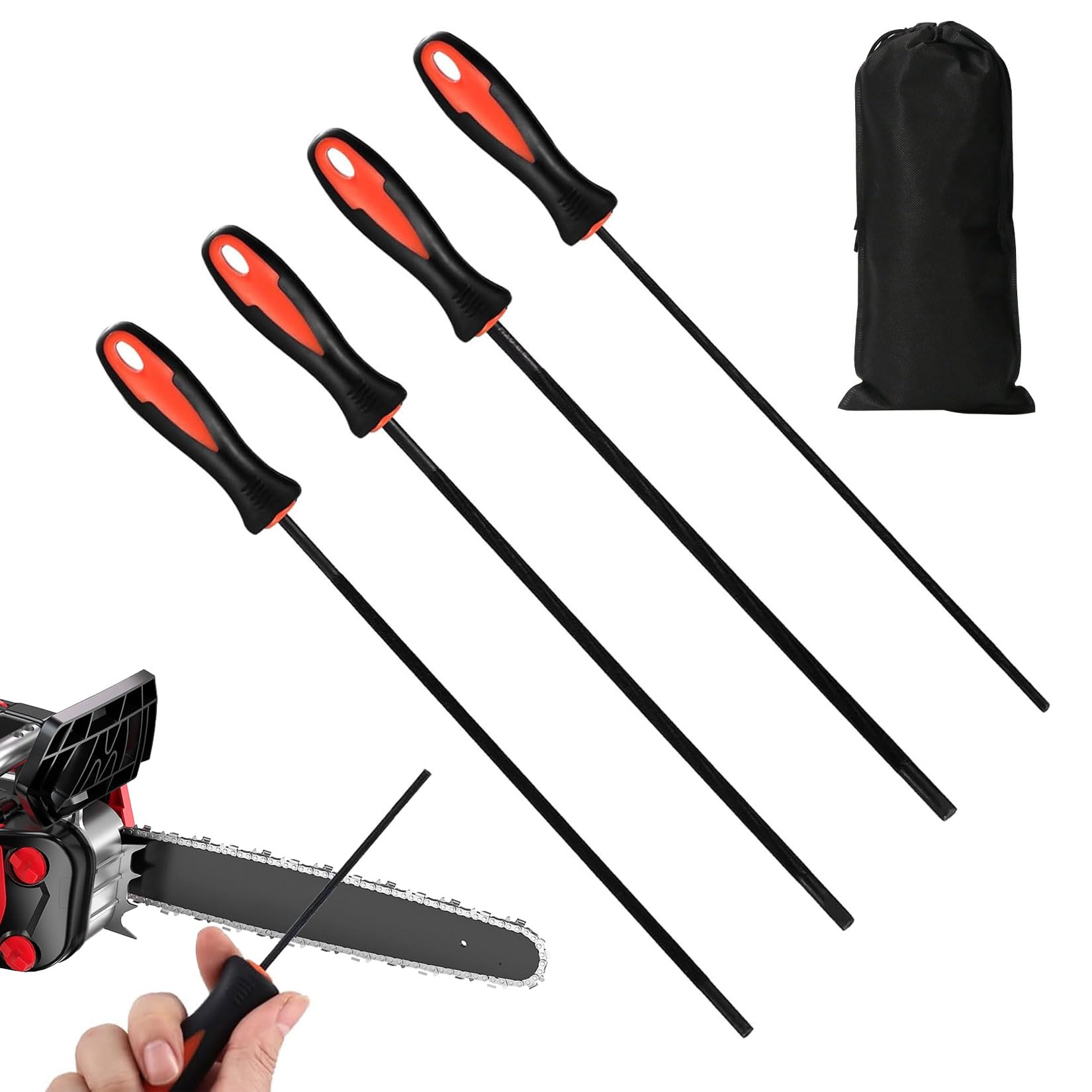 4 Pz Set di Lime ad Ago, Set di Lime e Raspe per Legno, Lima per Motosega Rotonde Professionali per Legno Metallo Plastica, 3,2/4,0/4,8/5,5 mm, con Borsa Portaoggetti
