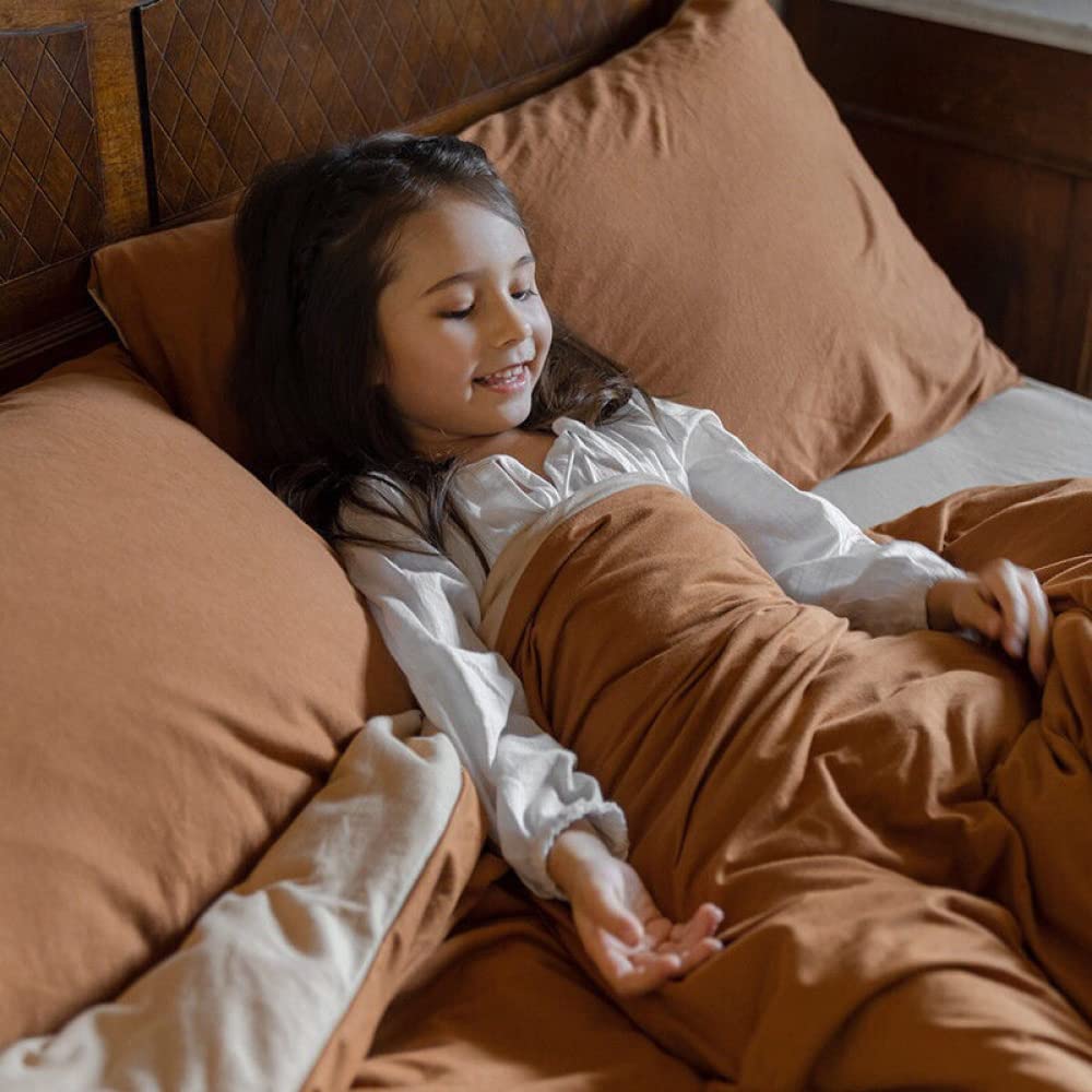 Lanqinglv Copripiumino 220 x 240 cm, colore: Caramello Beige Adolescente Ragazza Adulta Reversibile Parure da letto per 2 persone con cerniera, copripiumino in microfibra con 2 federe da 65 x 65 cm