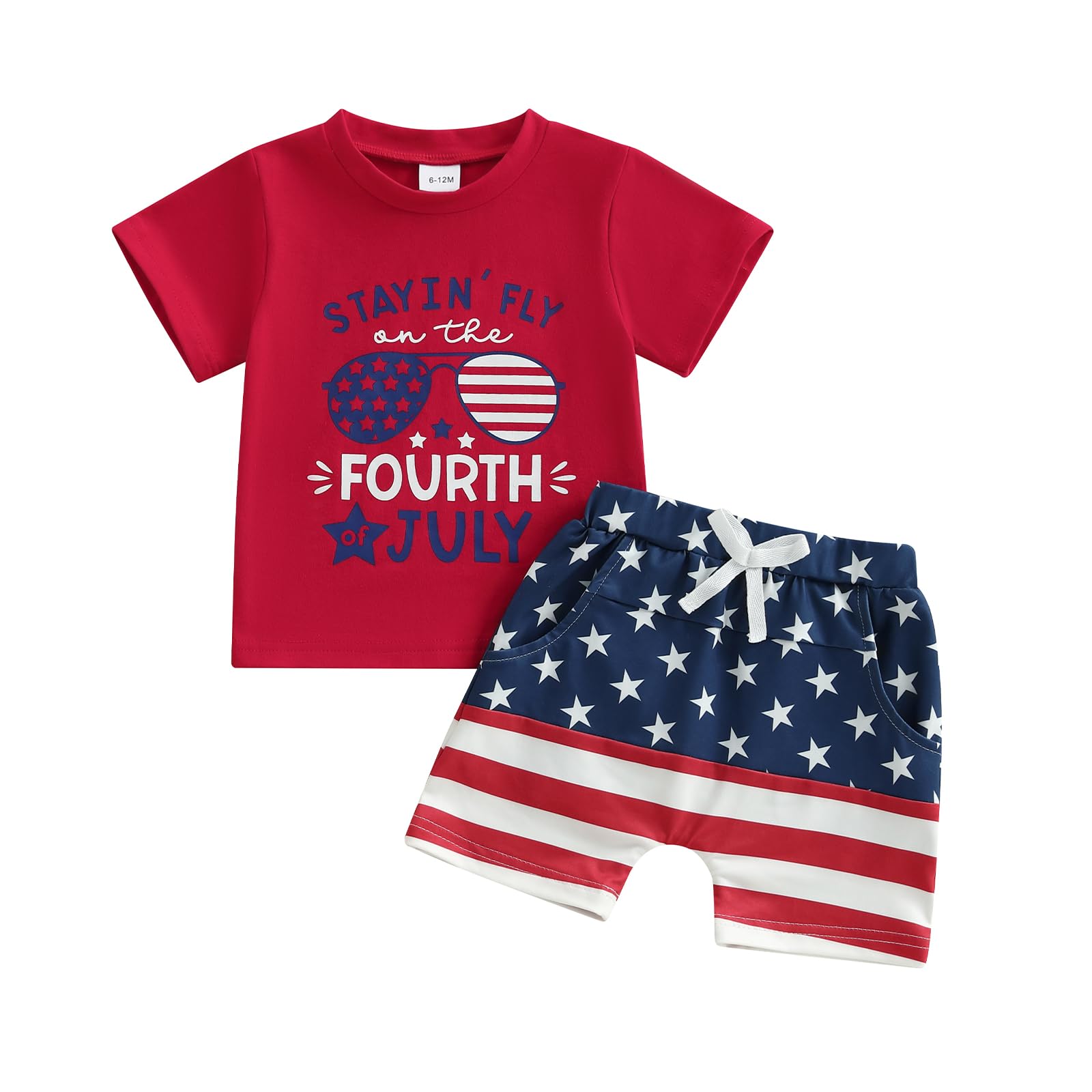 Douhoow Baby 4th of July Outfit American Flag Boys Girls T-shirt Shorts Short Sleeve Toddler Boy Summer Clothes (Wine Red, 2-3T)