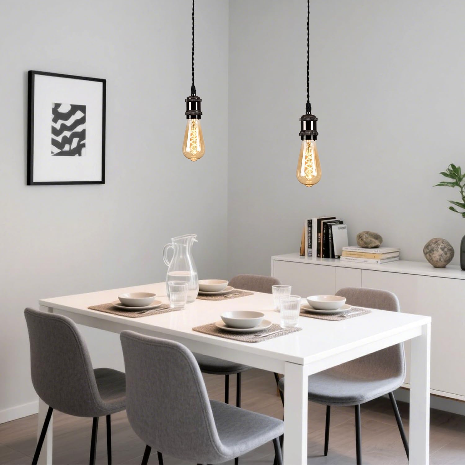 H Track Pendant Lights, H Type Track Lighting Pendants Lights Fixtures with E26 Socket, Retro Vintage Style, Max Length 39.37 inch, Black 3 Pack(Bulbs Not Included)