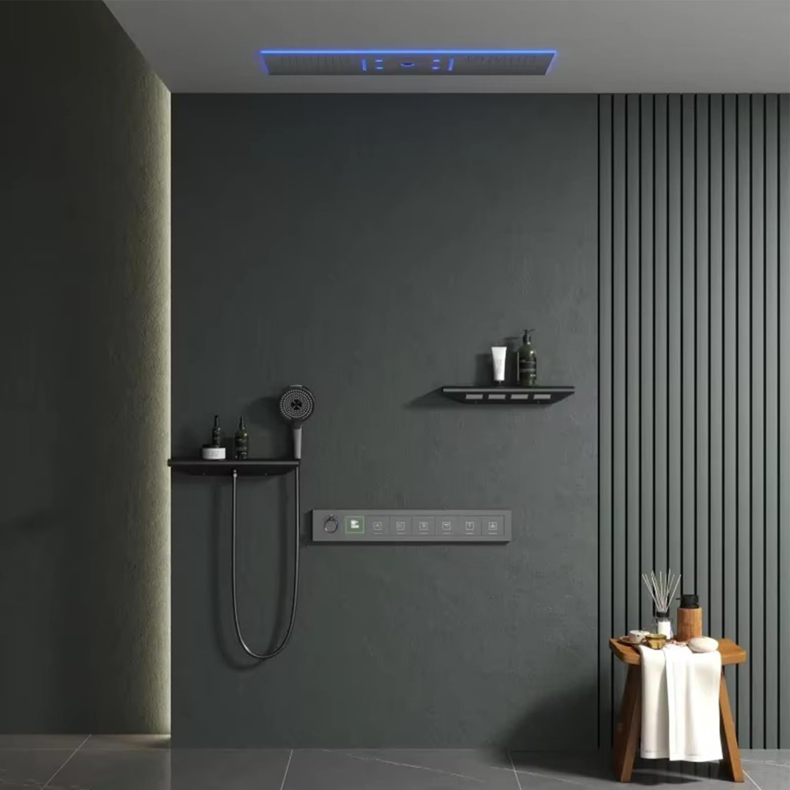 Colonna Doccia, Set Doccia Multifunzione con termostato, Set Doccia con soffione 30x90cm, LED Multicolore, Doccia Portatile Multifunzione, soffione Doccia Completo, Acciaio Inox, Cromo