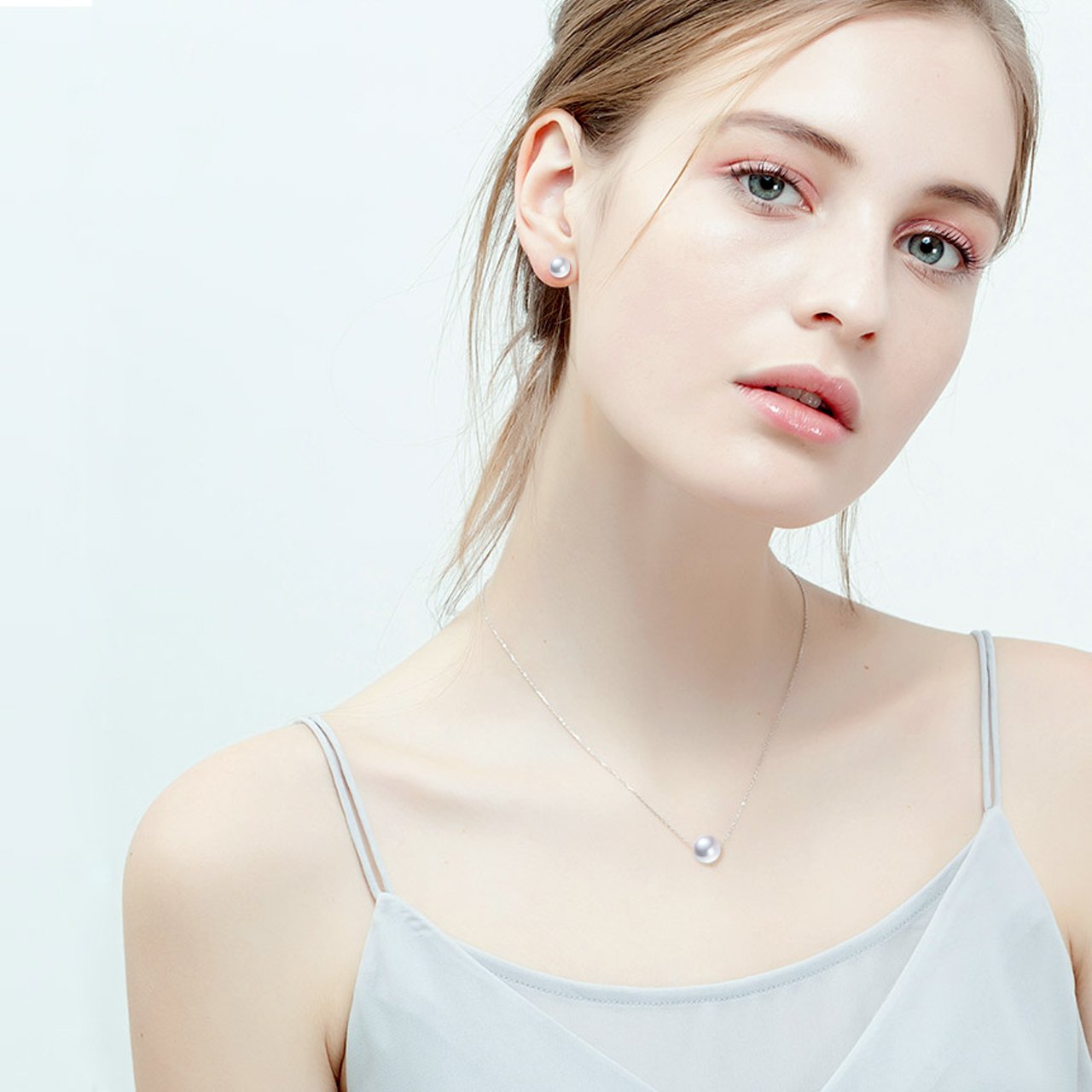 VONALA Gargantilla de plata de ley 925 con una sola perla para mujer, joyería de perlas de agua dulce, regalo de cumpleaños para ella (cadena de 40,6 cm/18 pulgadas)