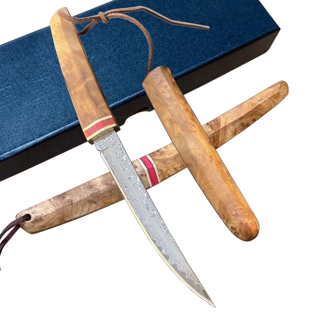 Amazon.co.jp: DCE 鞘付和式アウトドアナイフ 33層白波紋ダマスカス