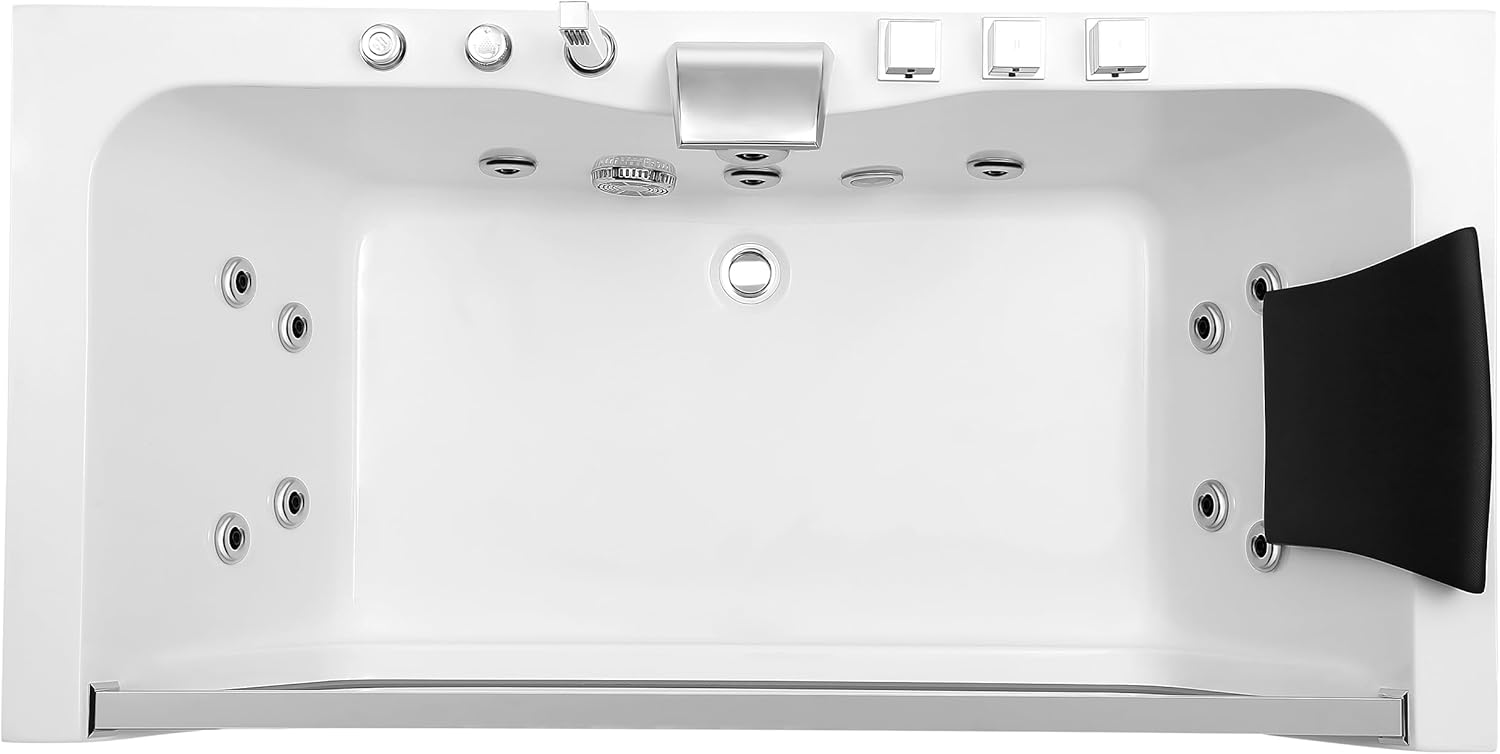 Empava 59 x 29" Whirlpool Tub,750W Acrylic Jetted Bathtub with 11 Jets,Hydromassage with Chromatherapy,3-Side Apron,58 Gallons,ETL Certified
