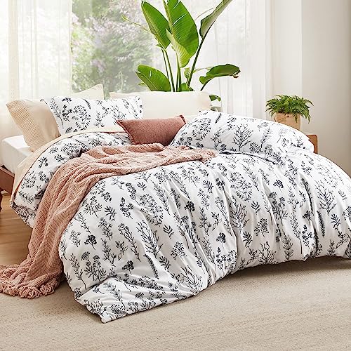 Image of Bedsure Full Comforter Set - Bright White Bed Set, 3 Pieces Cute Floral Bedding, 1 Soft Reversible Botanical Flowers Comforter and 2 Pillow Shams
