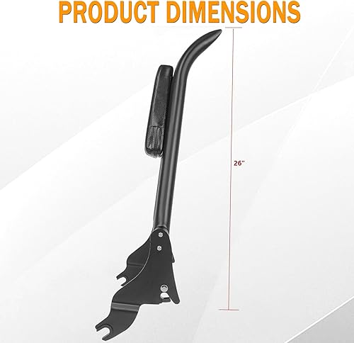 Miniatura 2 de Respaldo de barra Sissy negro mate, almohadilla trasera desmontable para respaldo del pasajero, compatible con Harley Davidson Touring modelos 2009