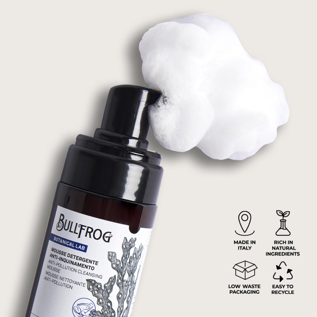 Bullfrog Mousse Detergente Anti-Inquinamento 100ml - Idratante - Libera dalle Impurità - Fragranza Salina Energizzante - Made in Italy.
