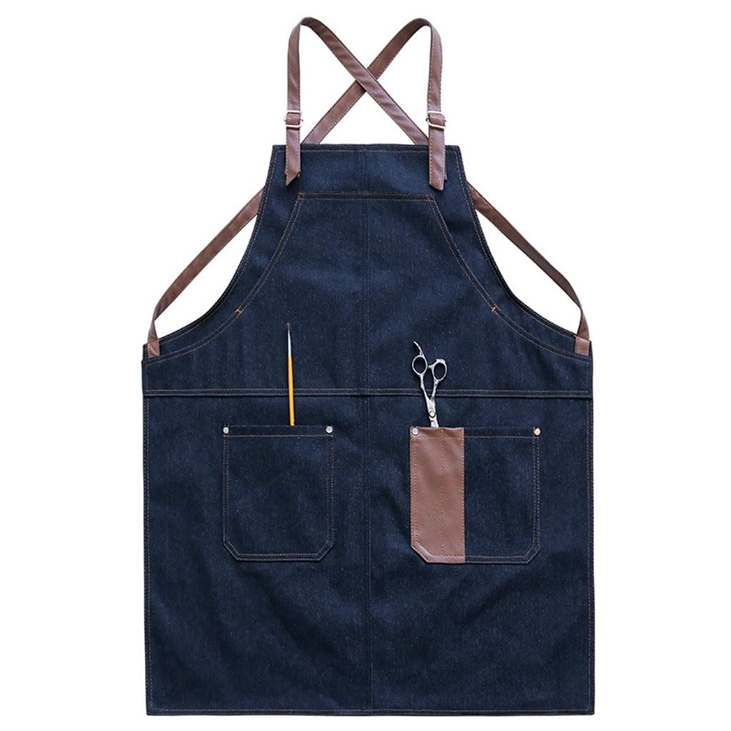 NEBE Delantal de camarero Delantales for el hogar, cocina, cafetería, tienda de asado, aseo de mascotas, barbero, café Floral, hombres y mujeres, ropa de trabajo vaquera Delantales Delantal