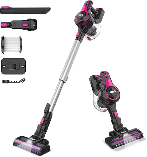 INSE Cordless Vacuum Cleaner, 6-in-1 Rechargeable Stick Vacuum with 2200 m-A-h Battery, Powerful Lightweight Vacuum Cleaner, Up to 45 Mins Runtime,