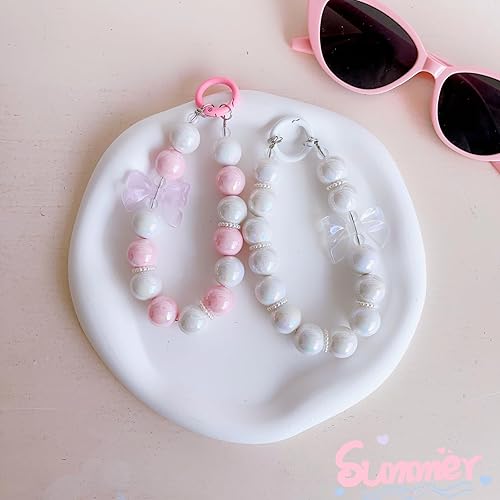 Miniatura 5 de SZXYCZL Abalorios con cuentas para teléfono, lindo lazo con perlas y purpurina para teléfono, cordón antipérdida, cadena de teléfono, llavero para