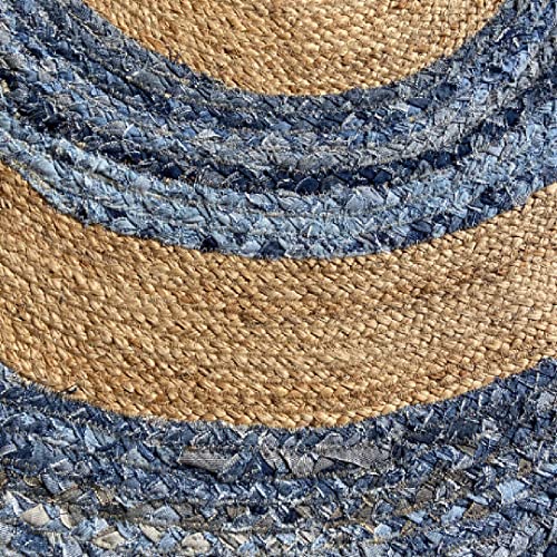 Image of Jute Braided Natural Hand Woven & Reversible Rug for Living Room Kitchen Entryway, Farmhouse Rustic Burlap Rag (Denimbox, 90cm)